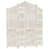 vidaXL Hand carved 4-Panel Room Divider White 63"x65" Solid Mango Wood - WhatYouNeedSales