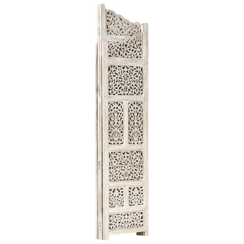 vidaXL Hand carved 4-Panel Room Divider White 63"x65" Solid Mango Wood - WhatYouNeedSales