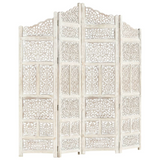 vidaXL Hand carved 4-Panel Room Divider White 63"x65" Solid Mango Wood - WhatYouNeedSales