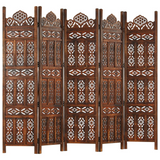 vidaXL Hand carved 5-Panel Room Divider Brown 78.7"x65" Solid Mango Wood - WhatYouNeedSales