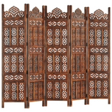 vidaXL Hand carved 5-Panel Room Divider Brown 78.7"x65" Solid Mango Wood - WhatYouNeedSales