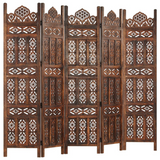 vidaXL Hand carved 5-Panel Room Divider Brown 78.7"x65" Solid Mango Wood - WhatYouNeedSales