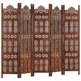 vidaXL Hand carved 5-Panel Room Divider Brown 78.7"x65" Solid Mango Wood - WhatYouNeedSales