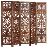 vidaXL Hand Carved 5-Panel Room Divider Brown 78.7"x65" Solid Mango Wood - WhatYouNeedSales