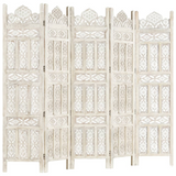 vidaXL Hand carved 5-Panel Room Divider White 78.7"x65" Solid Mango Wood - WhatYouNeedSales