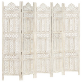 vidaXL Hand carved 5-Panel Room Divider White 78.7"x65" Solid Mango Wood - WhatYouNeedSales