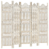 vidaXL Hand carved 5-Panel Room Divider White 78.7"x65" Solid Mango Wood - WhatYouNeedSales