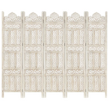 vidaXL Hand carved 5-Panel Room Divider White 78.7"x65" Solid Mango Wood - WhatYouNeedSales