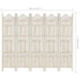 vidaXL Hand carved 5-Panel Room Divider White 78.7"x65" Solid Mango Wood - WhatYouNeedSales