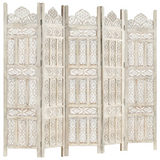 vidaXL Hand carved 5-Panel Room Divider White 78.7"x65" Solid Mango Wood - WhatYouNeedSales