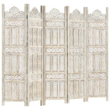 vidaXL Hand carved 5-Panel Room Divider White 78.7"x65" Solid Mango Wood - WhatYouNeedSales