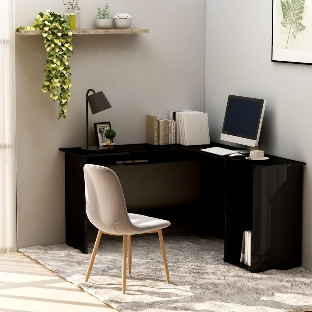 vidaXL L-Shaped Corner Desk High Gloss Black 47.2" x 55.1" x 29.5" Engineered Wood - WhatYouNeedSales