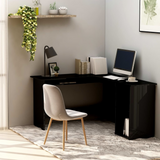 vidaXL L-Shaped Corner Desk High Gloss Black 47.2" x 55.1" x 29.5" Engineered Wood - WhatYouNeedSales