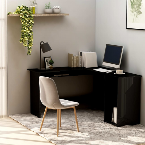 vidaXL L-Shaped Corner Desk High Gloss Black 47.2" x 55.1" x 29.5" Engineered Wood - WhatYouNeedSales