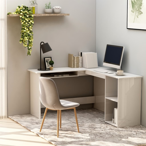 vidaXL L-Shaped Corner Desk High Gloss White 47.2" x 55.1" x 29.5" Engineered Wood - WhatYouNeedSales