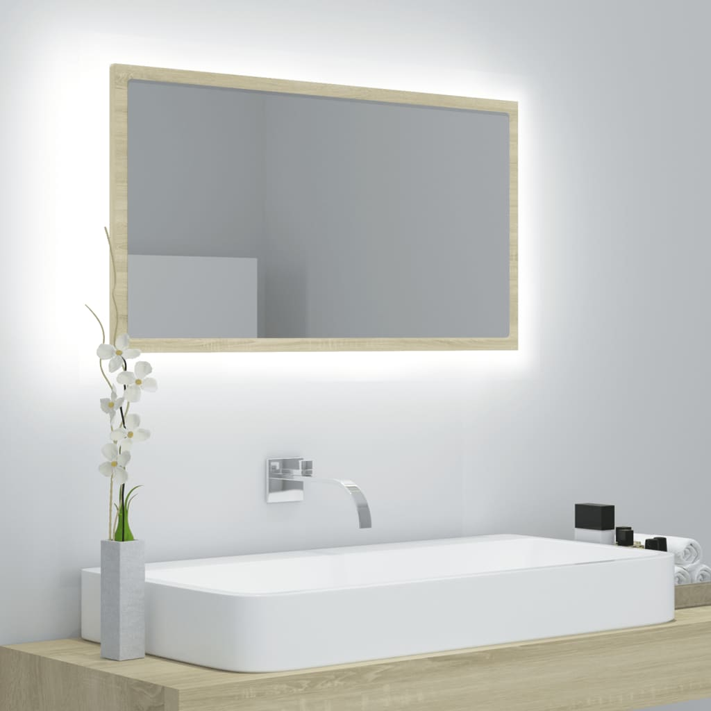 vidaXL LED Bathroom Mirror Sonoma Oak 31.5"x3.3"x14.6" Acrylic - WhatYouNeedSales