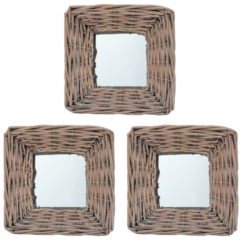 vidaXL Mirrors 3 pcs 5.9"x5.9" Wicker - WhatYouNeedSales