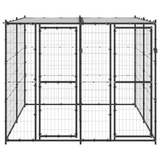 vidaXL Outdoor Dog Kennel Steel with Roof 52.1 ft² - Black