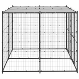 vidaXL Outdoor Dog Kennel Steel with Roof 52.1 ft² - Black