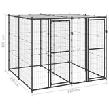 vidaXL Outdoor Dog Kennel Steel with Roof 52.1 ft² - Black