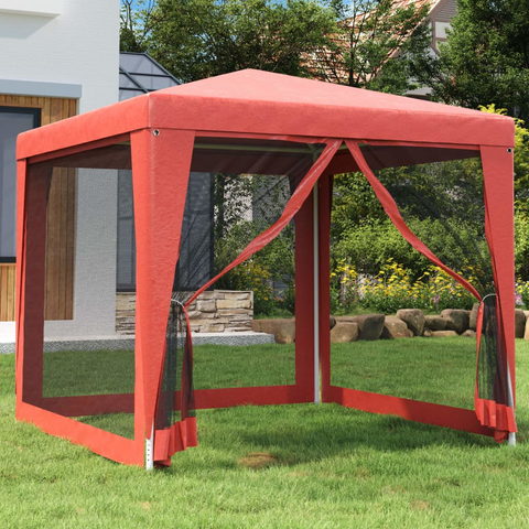 vidaXL Party Tent with 4 Mesh Sidewalls Red 8.2’x8.2’