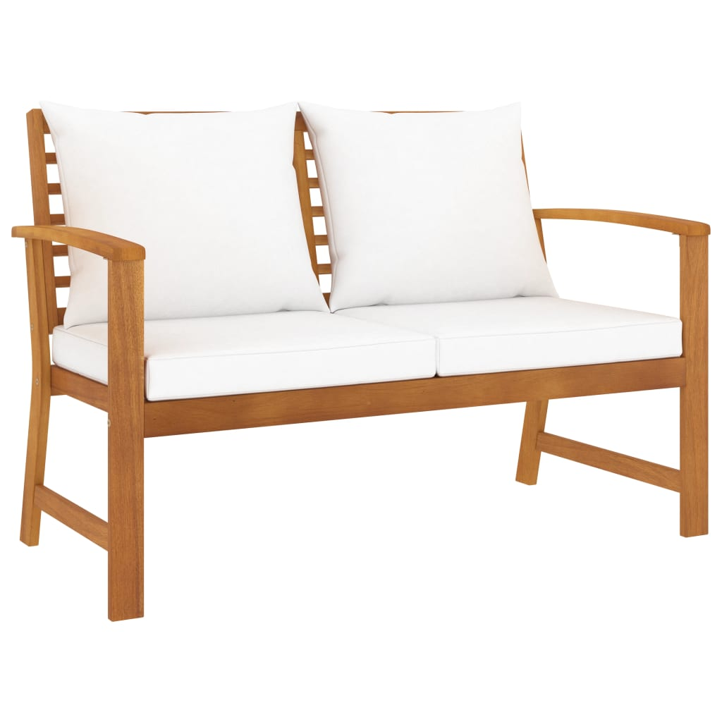 vidaXL Patio Bench 47.2" with Cream Cushion Solid Acacia Wood - WhatYouNeedSales