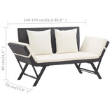 vidaXL Patio Bench with Cushions 69.3" Black Poly Rattan - WhatYouNeedSales