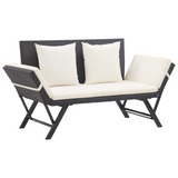 vidaXL Patio Bench with Cushions 69.3" Black Poly Rattan - WhatYouNeedSales