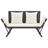 vidaXL Patio Bench with Cushions 69.3" Black Poly Rattan - WhatYouNeedSales