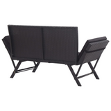 vidaXL Patio Bench with Cushions 69.3" Black Poly Rattan - WhatYouNeedSales