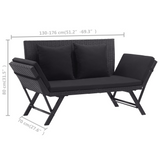 vidaXL Patio Bench with Cushions 69.3" Black Poly Rattan - WhatYouNeedSales