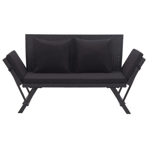 vidaXL Patio Bench with Cushions 69.3" Black Poly Rattan - WhatYouNeedSales