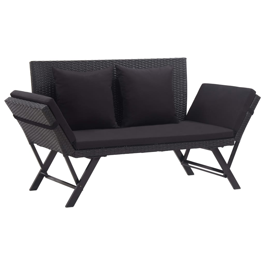 vidaXL Patio Bench with Cushions 69.3" Black Poly Rattan - WhatYouNeedSales