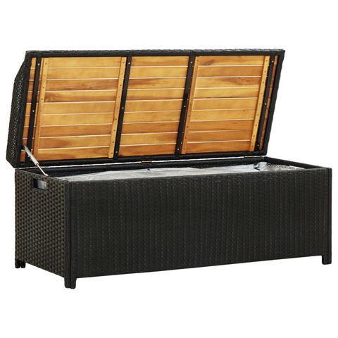 vidaXL Patio Storage Bench 47.2" Poly Rattan Black - WhatYouNeedSales