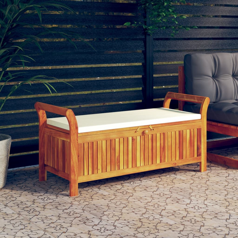 vidaXL Patio Storage Bench with Cushion 49.6" Solid Wood Acacia - WhatYouNeedSales