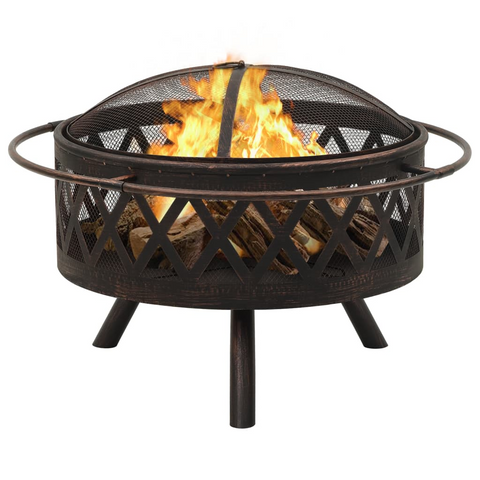 vidaXL Rustic Fire Pit with Poker 29.9’ XXL Steel