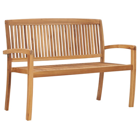 vidaXL Stacking Patio Bench with Cushion 50.6" Solid Teak Wood - WhatYouNeedSales