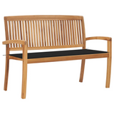 vidaXL Stacking Patio Bench with Cushion 50.6" Solid Teak Wood - WhatYouNeedSales