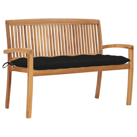 vidaXL Stacking Patio Bench with Cushion 50.6" Solid Teak Wood - WhatYouNeedSales