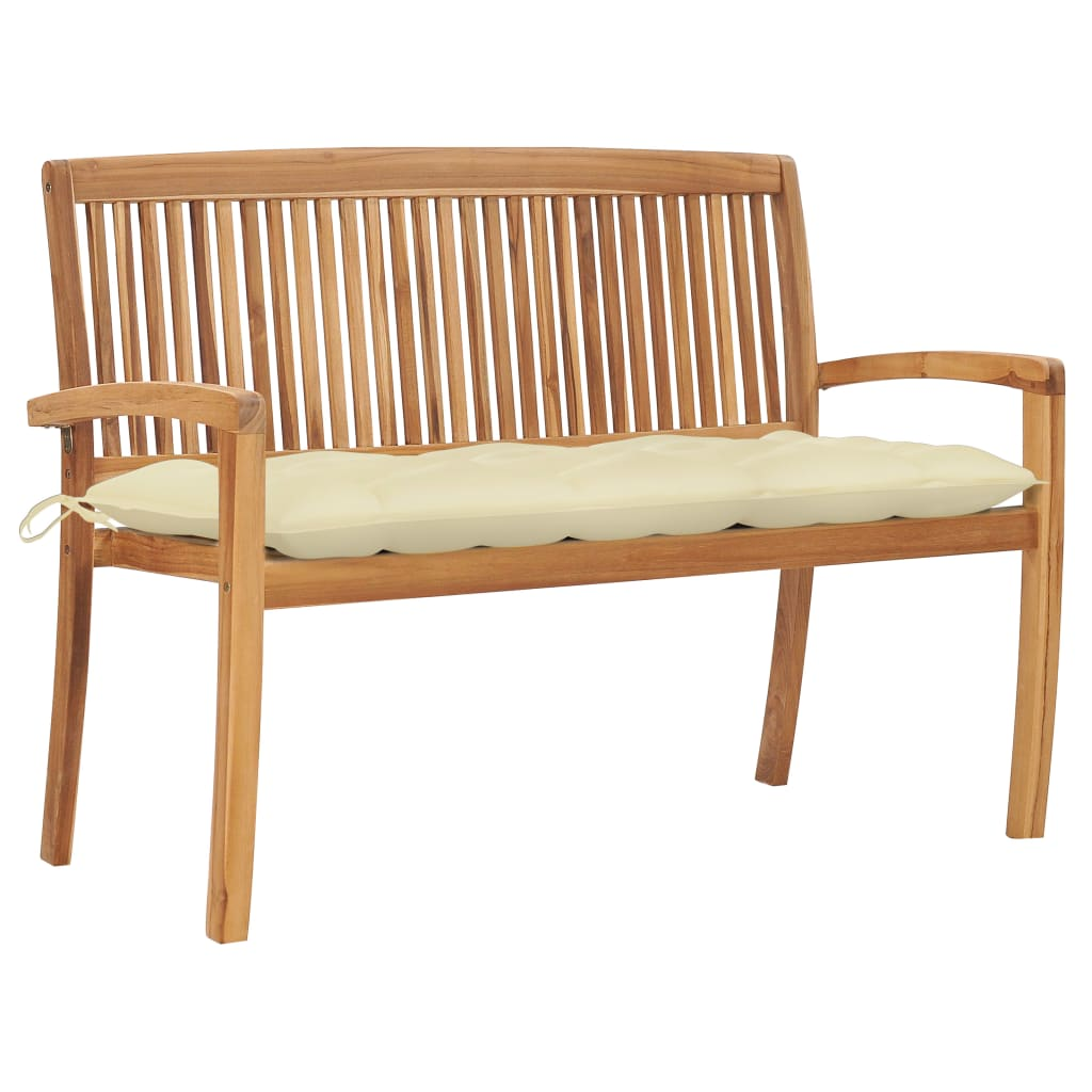 vidaXL Stacking Patio Bench with Cushion 50.6" Solid Teak Wood - WhatYouNeedSales