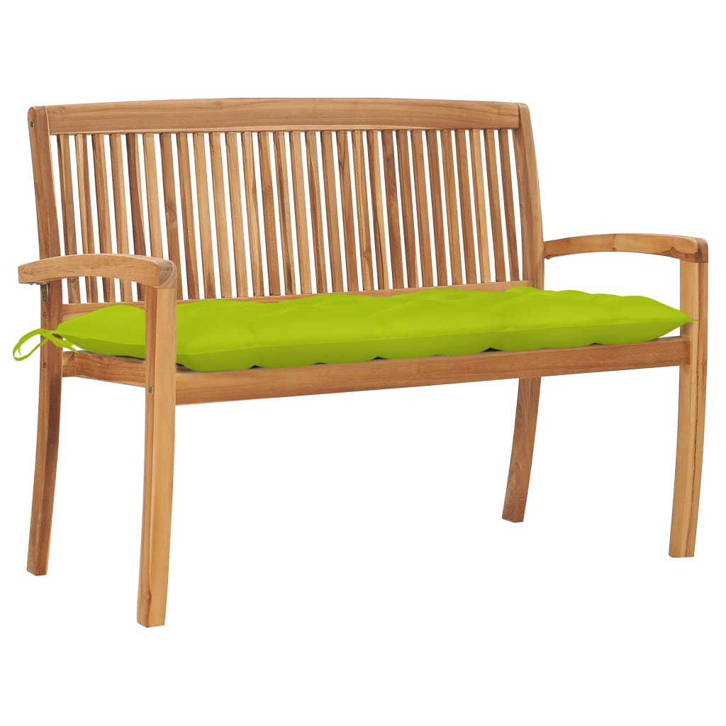 vidaXL Stacking Patio Bench with Cushion 50.6'' Solid Teak Wood - WhatYouNeedSales