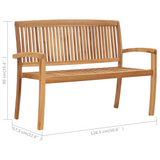 vidaXL Stacking Patio Bench with Cushion 50.6'' Solid Teak Wood - WhatYouNeedSales