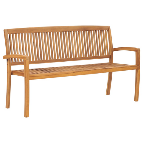 vidaXL Stacking Patio Bench with Cushion 62.6" Solid Teak Wood - WhatYouNeedSales