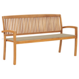 vidaXL Stacking Patio Bench with Cushion 62.6" Solid Teak Wood - WhatYouNeedSales