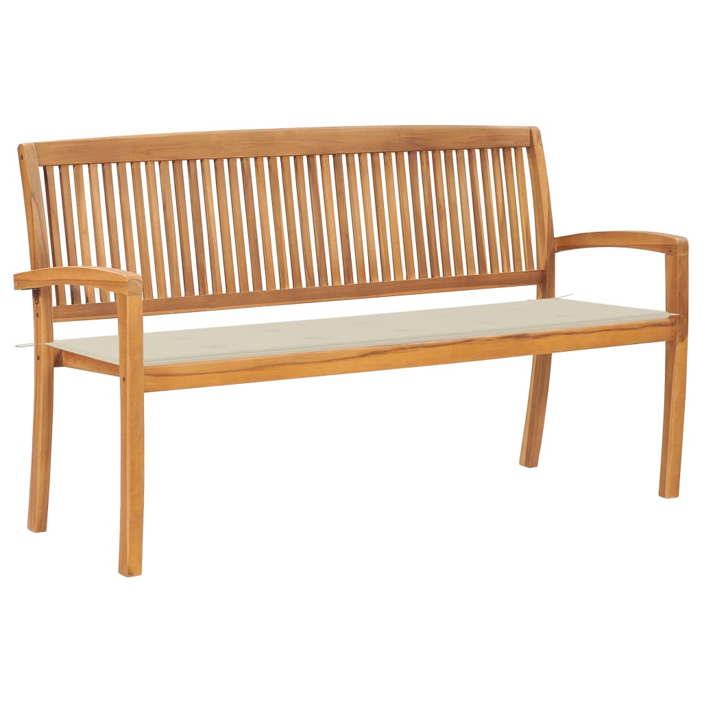 vidaXL Stacking Patio Bench with Cushion 62.6" Solid Teak Wood - WhatYouNeedSales