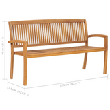 vidaXL Stacking Patio Bench with Cushion 62.6" Solid Teak Wood - WhatYouNeedSales