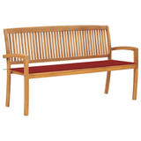 vidaXL Stacking Patio Bench with Cushion 62.6" Solid Teak Wood - WhatYouNeedSales