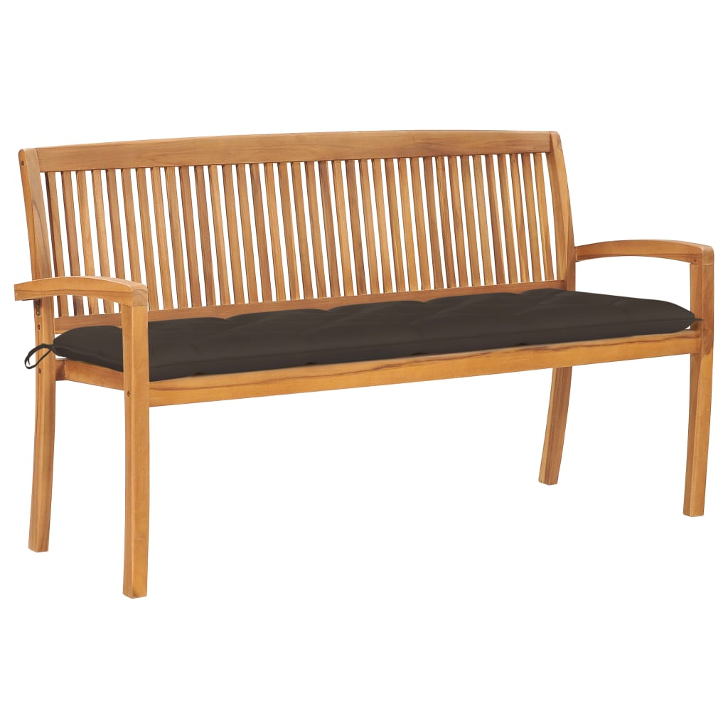 vidaXL Stacking Patio Bench with Cushion 62.6" Solid Teak Wood - WhatYouNeedSales