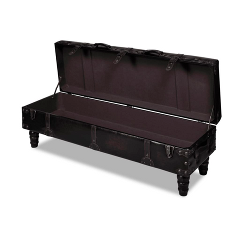 vidaXL Storage Bench 43.7" Dark Brown Solid Wood Pine&Faux Leather - WhatYouNeedSales