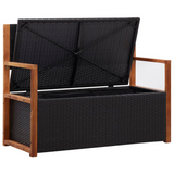 vidaXL Storage Bench 45.3" Poly Rattan and Solid Acacia Wood Black - WhatYouNeedSales